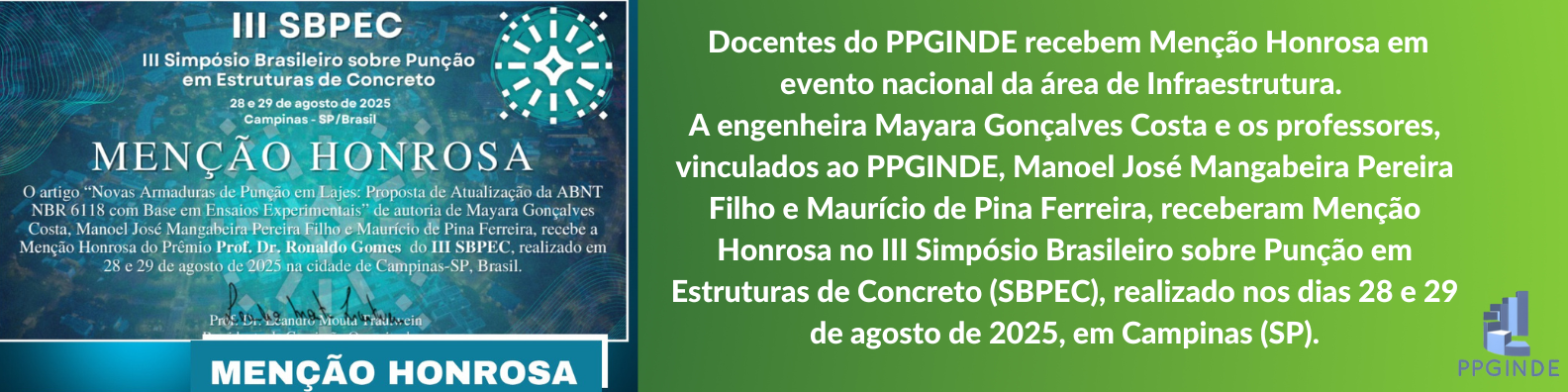 Docentes do PPGINDE recebem Menção Honrosa em evento nacional da área de Infraestrutura